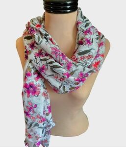 Loft Long Floral Scarf Wrap with Purple and Pink